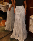 hirigin Polka Dot Floor-length Chiffon Skirt French Style Ruffled Mesh A-line Skirts Elegant Maxi Bottoms High Waist Streetwear