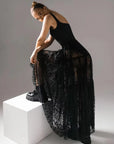 Loose Black Sexy Black Lace Skirt Women Fashion Thin Transparent Casual Hollow Out High Waist Loose A-line Long Skirt Party