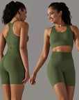 Women Yoga Set Bra Shorts Set Seamless Fitness Tracksuit Gym Sportswear Running Shorts Sports Set Workout Shockproof Vest Outfit