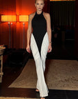 Nibber Folds Maxi Dress Women Black White Patchwork Peach Butt Halter Backless Slit Summer Trend Temperament Clubwear Vestidos
