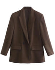 TRZA Women Fashion Double Breasted Loose Fitting Blazer Coat Vintage Long Sleeve Pockets Female Outerwear Chic Veste Femme