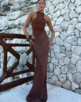 JULISSA MO Satin Sexy Hollow Out Women Maxi Dress Black Sleeveless High Waist Dress Female Autumn Skinny Elegant Party Clubwear