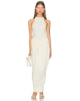 Blifanbo Pleated Elegant O Neck Maxi Dress For Women Off-shoulder Fashion Slim Fit Sleeveless Patchwork Sexy Club Party Dress