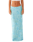 Summer Women Y2K Sequin Long Skirt Sparkle Pearl Embellished Maxi High Waist Glitter Rhinestone Midi Skirt Going Out Clubwear