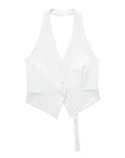 MUJER Off Schouder Mouwloos Vest Vrouwen Zwart Wit Cropped Vest Vrouw Mode Backless V-hals Korte Jassen Zomer Vest