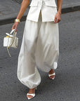 Linad Casual White Drawstring Bloomers Women Summer Fashion Sheer Trousers Street Chic Loose Long Pants For Women 2025 Autumn