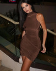 Weird Puss Cross Ruffles Mini Dress Woman Summer Sexy Solid Half High Collar Sleeveless Trend Chic Party Clubwear Skinny Bodycon