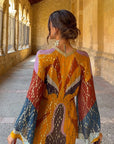 Women Contrast Printed Long Dresses V Neck Long Sleeve Waist Cinching Straight Maxi Dress Elegant Party High Street Lady Vestido
