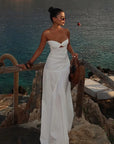 Women's Hot Girl Simple Solid Color Sleeveless Beach Skirt Holiday Strapless High Waist Women's Long Sleeveless Hollow Dress