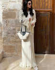 Tossy Knitwear Lace-Up Ruffled Long Dress For Women Patchwork Ribbed Loose Fashion Bandage Elegant Dress Female Knit Maxi Dress