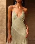 Pleated Perspective Halter Dress V-Neck Hanging Neck Sexy Backless Suspender Robes Loose Vacation Beach Women Long Dresses New
