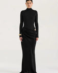 JULISSA MO Satin Sexy Hollow Out Women Maxi Dress Black Sleeveless High Waist Dress Female Autumn Skinny Elegant Party Clubwear