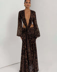 Mozision Leopard Print Long Sleeve Sexy Maxi Dress Women Fashion Hollow Out Backless Draped Ruched Bodycon Club Party Long Dress