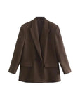 TRZA Women Fashion Double Breasted Loose Fitting Blazer Coat Vintage Long Sleeve Pockets Female Outerwear Chic Veste Femme