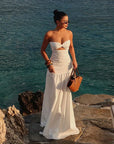 Women's Hot Girl Simple Solid Color Sleeveless Beach Skirt Holiday Strapless High Waist Women's Long Sleeveless Hollow Dress