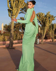 Weird Puss Autumn New Style Maxi Dress Women Turtleneck Full Sleeve Backless Skinny Stretch Prom Party Ruched Elegant Vestidos