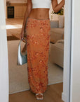 Summer Women Y2K Sequin Long Skirt Sparkle Pearl Embellished Maxi High Waist Glitter Rhinestone Midi Skirt Going Out Clubwear