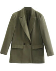 TRZA Women Fashion Double Breasted Loose Fitting Blazer Coat Vintage Long Sleeve Pockets Female Outerwear Chic Veste Femme