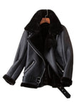 Ailegogo Winter Coats Women Thickness Faux Leather Fur Sheepskin Female Fur Leather Jacket Aviator Outwear Casaco Feminino