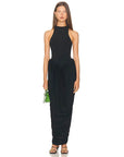 Blifanbo Pleated Elegant O Neck Maxi Dress For Women Off-shoulder Fashion Slim Fit Sleeveless Patchwork Sexy Club Party Dress
