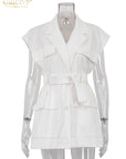 Clacive Fashion Loose White Cotton Women's Shirt 2024 Elegant Lapel Sleeveless Shirts Casual Classic Solid Top Female Clothing