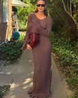 Tossy Knitwear Lace-Up Ruffled Long Dress For Women Patchwork Ribbed Loose Fashion Bandage Elegant Dress Female Knit Maxi Dress
