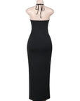 Mesh Patchwork Halter Neck Dresses for Women Sexy Lace-up Backless See-through Evening Dress Sleeveless Backless Long Party Robe