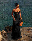 Women's Hot Girl Simple Solid Color Sleeveless Beach Skirt Holiday Strapless High Waist Women's Long Sleeveless Hollow Dress