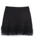 TRAFZA 2025 Spring Summer Sexy Knitted Tassel Solid Women Suit Fashion Turndown Collar Hollow Out Shirt Elastic Wasit Mini Skirt
