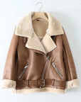 Ailegogo Winter Coats Women Thickness Faux Leather Fur Sheepskin Female Fur Leather Jacket Aviator Outwear Casaco Feminino