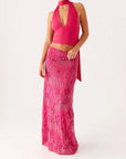 Summer Women Y2K Sequin Long Skirt Sparkle Pearl Embellished Maxi High Waist Glitter Rhinestone Midi Skirt Going Out Clubwear