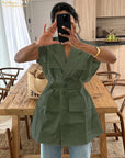 Clacive Fashion Loose White Cotton Women's Shirt 2024 Elegant Lapel Sleeveless Shirts Casual Classic Solid Top Female Clothing