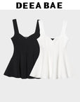 DEEABAE 2025 Summer New Women's Clothing Simple And Fashionable Short Skirt Style Hem Elastic Round Neck Top