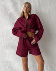 Bornladies Cotton Casual Pants Sets Women's Solid Color Cozy Lapel Long Sleeve Shirt Summer Outfit Elastic Waist Pants Suits