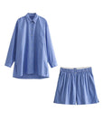 2024 Summer Women Fashion Striped Shirts Suit Casual Long Sleeve Top High Waist Shorts Sets 2 Piece Set Womens Outfits Clothes