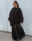 Loose Black Sexy Black Lace Skirt Women Fashion Thin Transparent Casual Hollow Out High Waist Loose A-line Long Skirt Party