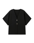 Women Short Sleeve V-neck Casual Solid Knitted Vests Top Two Buttons Waistcoat 2024 Summer Autumn Fashion All-match Knitwear