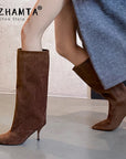JOZHAMTA Size 34-40 Women Real Leather Knee High Boots Sexy Thin High Heels Shoes For Winter Boots Office Lady Dress Long Boots