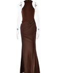 JULISSA MO Satin Sexy Hollow Out Women Maxi Dress Black Sleeveless High Waist Dress Female Autumn Skinny Elegant Party Clubwear
