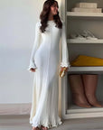 Tossy Knitwear Lace-Up Ruffled Long Dress For Women Patchwork Ribbed Loose Fashion Bandage Elegant Dress Female Knit Maxi Dress