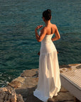 Women's Hot Girl Simple Solid Color Sleeveless Beach Skirt Holiday Strapless High Waist Women's Long Sleeveless Hollow Dress