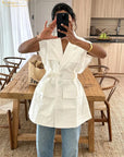 Clacive Fashion Loose White Cotton Women's Shirt 2024 Elegant Lapel Sleeveless Shirts Casual Classic Solid Top Female Clothing