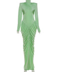 Weird Puss Autumn New Style Maxi Dress Women Turtleneck Full Sleeve Backless Skinny Stretch Prom Party Ruched Elegant Vestidos