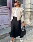 MUJER Woman 2025 Satin Skirt Women High Waist Long Skirts For Women Summer Black Midi Skirt Woman Office Elegant Women's Skirts