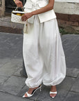 Linad Casual White Drawstring Bloomers Women Summer Fashion Sheer Trousers Street Chic Loose Long Pants For Women 2025 Autumn