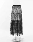 Loose Black Sexy Black Lace Skirt Women Fashion Thin Transparent Casual Hollow Out High Waist Loose A-line Long Skirt Party