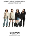 CHIC VEN Women Shirt Loose Casual Ruffled Edges Female Blouses V Neck Lace Up Mid Length Woman Shirts Spring Summer 2024