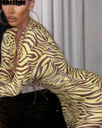 Shestyle Zebra Print Yellow Pencil Long Dresses Women V Neck Corss Hollow OUt Bandage Sexy Bodycon Party Wear Christmas Outfit