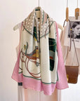 2024 Women Winter Wool Scarves Wraps Carriage Printed Large Square Wool Blanket Scarfs Shawl 130x130CM