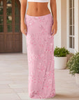 Summer Women Y2K Sequin Long Skirt Sparkle Pearl Embellished Maxi High Waist Glitter Rhinestone Midi Skirt Going Out Clubwear